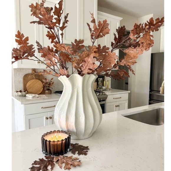 16” Pleated Ceramic Rustic Vase Sour Cream - Hearth & Hand™ with Magnolia - Picture 1 of 9